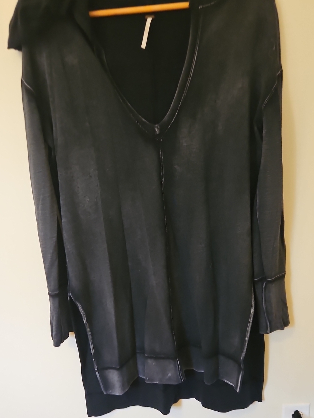 Free People Black V-Neck Long Sleeve Oversized Sweatshirt